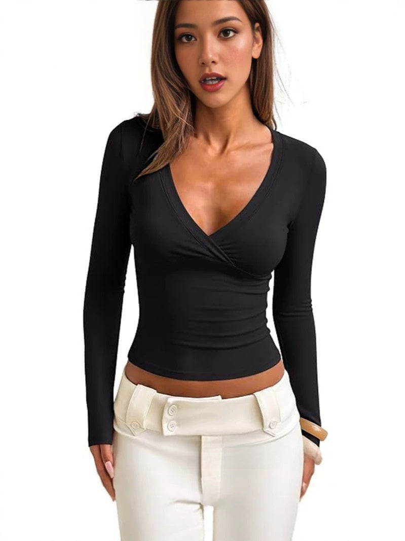 Top manga larga con cuello en V
