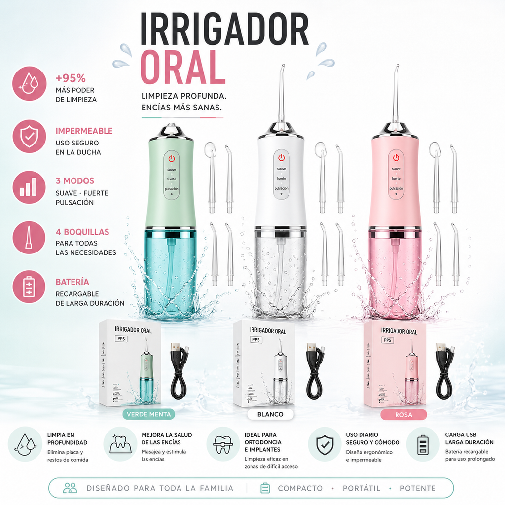 Irrigador bucal eléctrico portátil